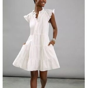 Othilia Anthropologie Gywneth Ruffled WHITE Tiered Mini Dress Womens XSMALL